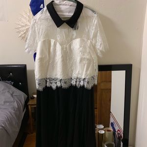 Layer Contrast Lace Fit & Flare Black Dress